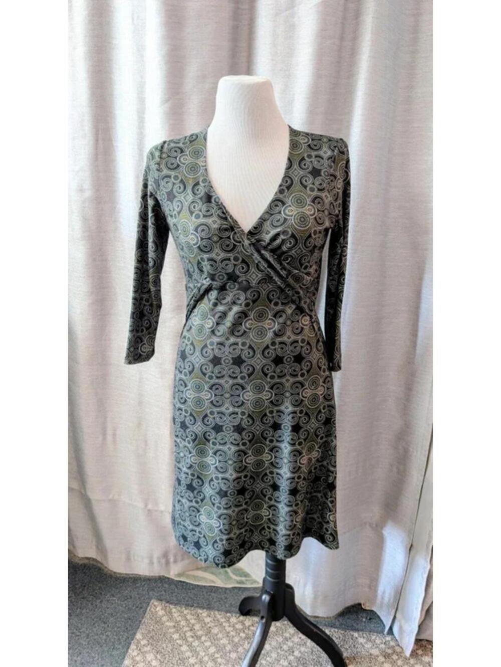 Prana Stretch Green Abstract Print Wrap Dress S